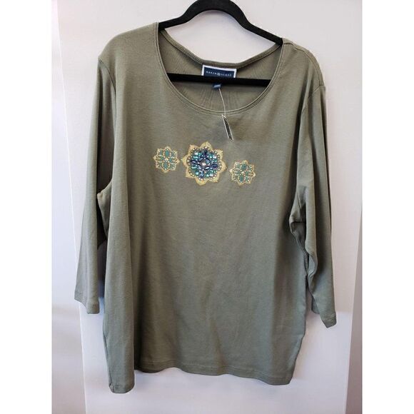 Karen Scott Plus Size Sequin Flower Shirt Top 1X‎ - Picture 4 of 7